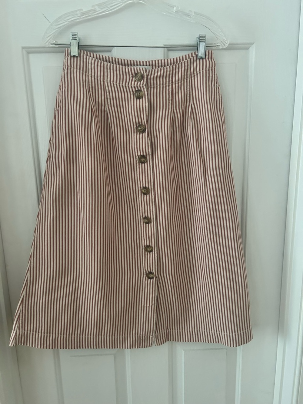 Madewell Striped Button-Front Midi Skirt - Rust & White